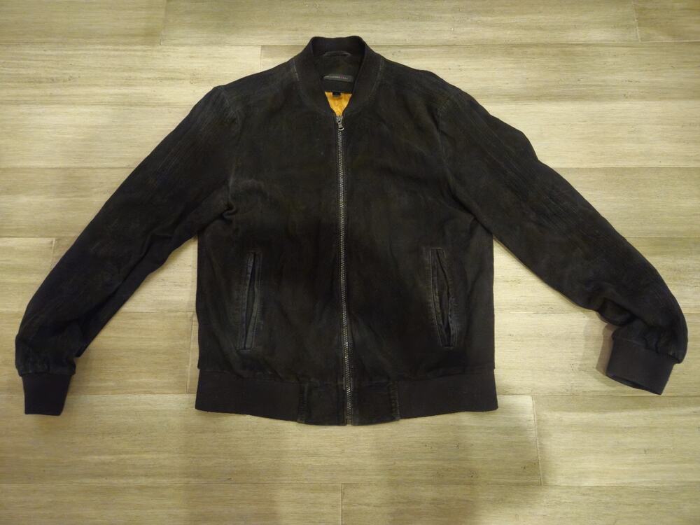 John Varvatos USA Goat Suede Leather Jacket Mens M Cafe Zip Up